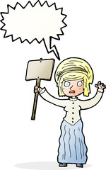 cartoon vicorian woman protesting with speech bubble