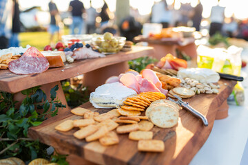 Party grazing table food at outdoor event