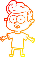 warm gradient line drawing of a cartoon staring man