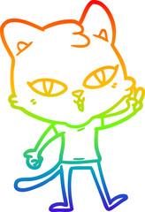 rainbow gradient line drawing of a cartoon cat