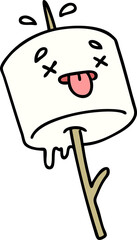 cartoon marshmallow impaled on a campfire stick
