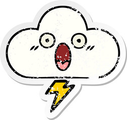 distressed sticker of a cute cartoon thunder cloud