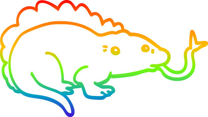 rainbow gradient line drawing of a cartoon lizard