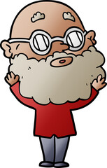 cartoon curious man with beard and glasses