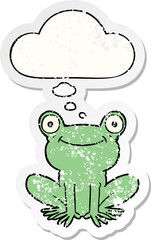 cartoon frog with thought bubble as a distressed worn sticker