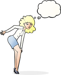 cartoon annoyed woman rubbing knee with thought bubble