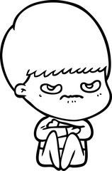 cartoon angry boy sitting