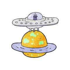freehand textured cartoon flying saucer