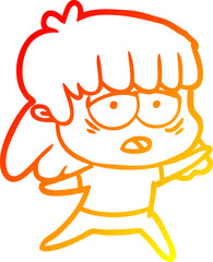 warm gradient line drawing of a cartoon tired woman