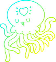 cold gradient line drawing of a cartoon jellyfish in love