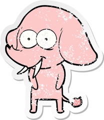 distressed sticker of a happy cartoon elephant