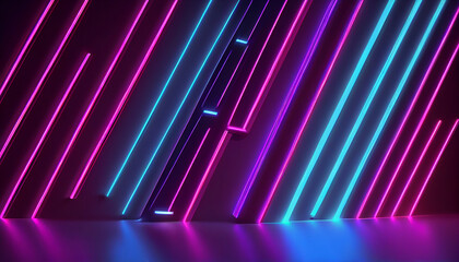 Fototapeta premium Abstract Geometric Background with Pink and Blue Neon Lines Glowing in the Dark (Generative AI)