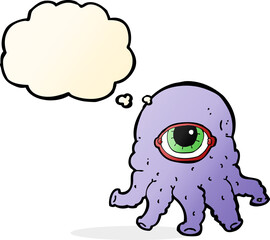 cartoon alien head with thought bubble