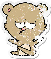 distressed sticker of a bored bear cartoon