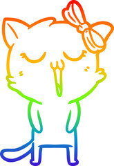 rainbow gradient line drawing of a cartoon cat