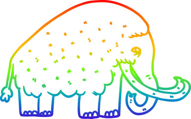 rainbow gradient line drawing of a cartoon mammoth