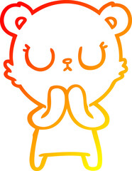 warm gradient line drawing of a peaceful cartoon bear cub