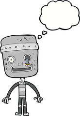 cartoon funny robot with thought bubble