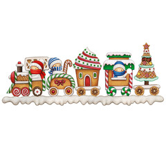 Naklejka premium watercolor hand drawn gingerbread train