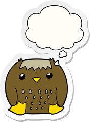 cartoon owl with thought bubble as a printed sticker