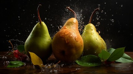 Fototapeta na wymiar Pears with water drops, Fresh, Juciy, Summer, Healthy, Farming, Harvesting, Environment, Perfessional and award-winning photograph, Close-up - Generative AI