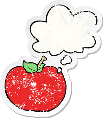 cartoon apple with thought bubble as a distressed worn sticker