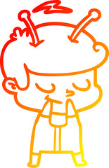 warm gradient line drawing of a self conscious cartoon spaceman