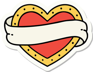 sticker of tattoo in traditional style of a heart and banner