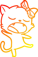 warm gradient line drawing of a cartoon singing cat