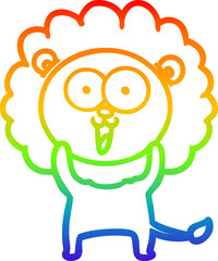 Obraz premium rainbow gradient line drawing of a happy cartoon lion