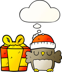 cute christmas owl with thought bubble in smooth gradient style