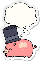 cartoon pig wearing top hat with thought bubble as a printed sticker