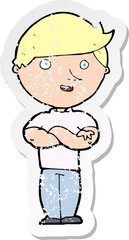 retro distressed sticker of a cartoon happy man