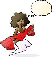 cartoon woman changing with thought bubble