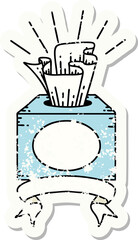 worn old sticker of a tattoo style box of tissues