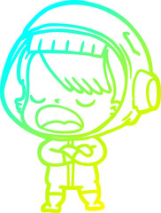 cold gradient line drawing of a cartoon talking astronaut