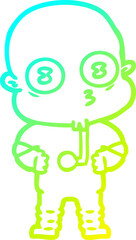 cold gradient line drawing of a cartoon weird bald spaceman