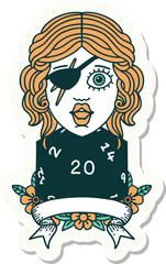 sticker of a human rogue with natural 20 dice roll