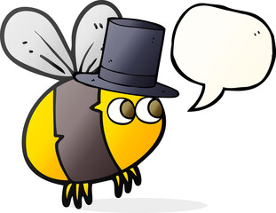 freehand drawn speech bubble cartoon bee top hat