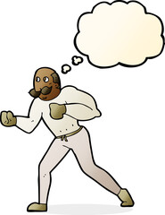 cartoon retro boxer man with thought bubble