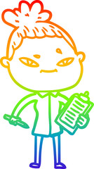 rainbow gradient line drawing of a cartoon woman