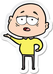 sticker of a cartoon tired bald man