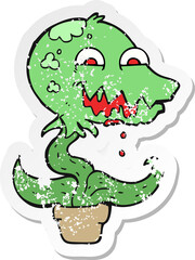retro distressed sticker of a cartoon monster plant