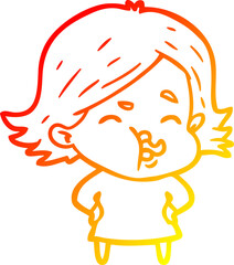 warm gradient line drawing of a cartoon girl pulling face
