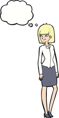 cartoon pretty businesswoman with thought bubble