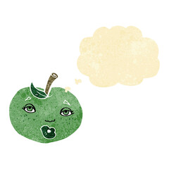 cartoon apple with face with thought bubble