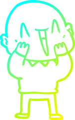 cold gradient line drawing of a happy cartoon bald man
