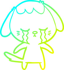 cold gradient line drawing of a cartoon crying dog