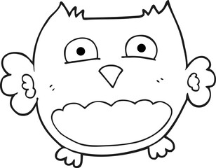 freehand drawn black and white cartoon owl