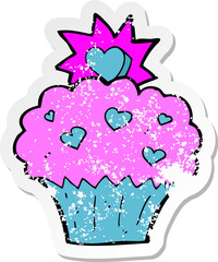 retro distressed sticker of a cartoon love heart cupcake